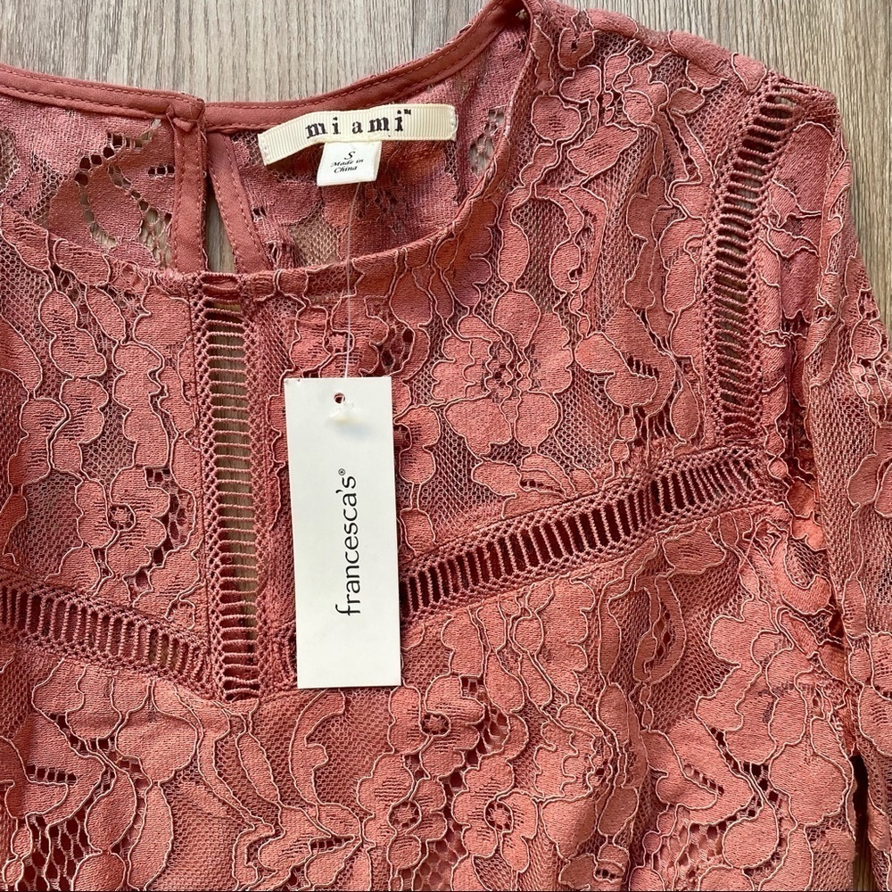 Francesca's Miami Dusty Pink/ Orange Lace Dress Long Sleeve - Picture 3 of 7